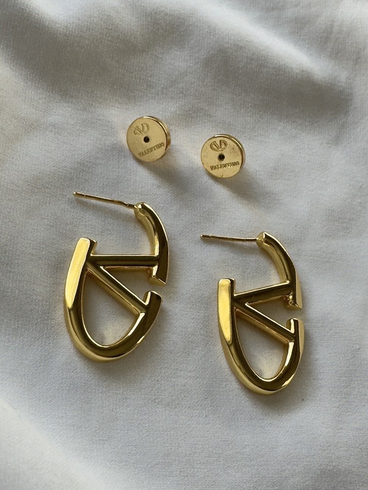Valentino Garavani Gold Colour Vlogo Moon Hoop Earrings Costume