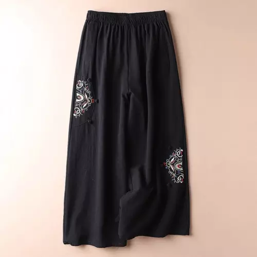 Retro Damen Stickerei Knöchelhose Gummibund weites Bein Hose Freizeit locker - Bild 16 von 27