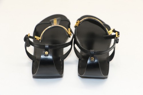 Sandali Tom Ford neri in pelle e metallo dorato con cinturino a T piatto EU 40,5 US 8,5 - Foto 11 di 23