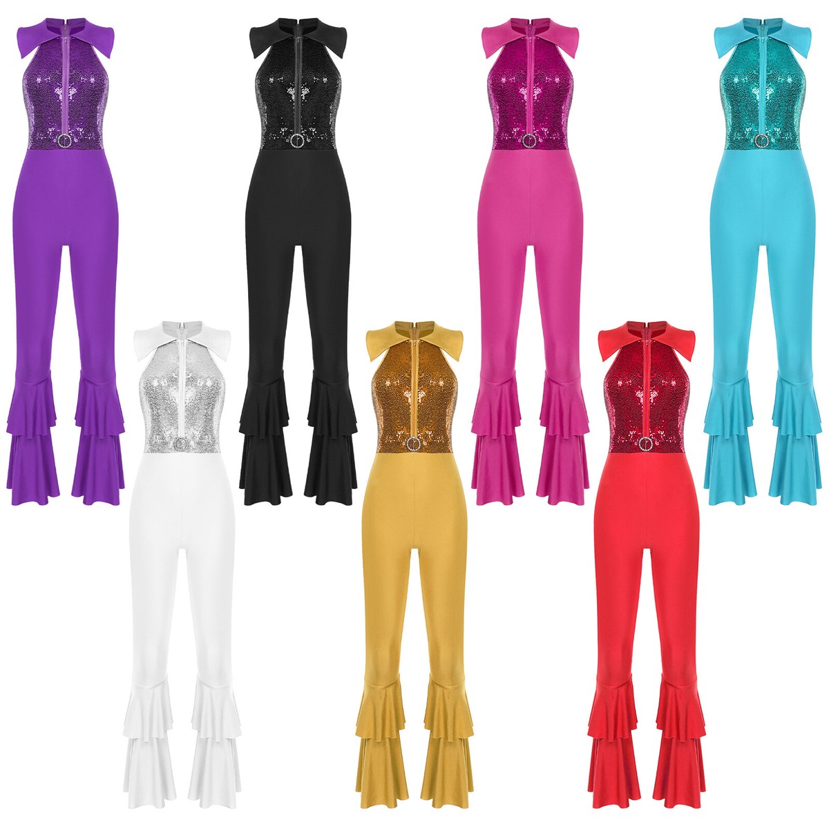 Women Romper O-Ring Front Bodysuit Sequins Jumpsuit Theme