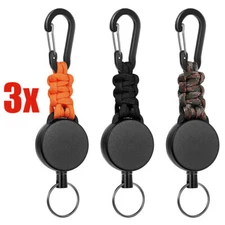 3 Heavy Duty Retractable Carabiner Car Key Chain Reel Holder Steel Cord Keychain