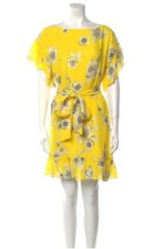 Sz M ALICE + OLIVIA Ellamae Yellow Flutter Sleeve Floral Dress Ladies