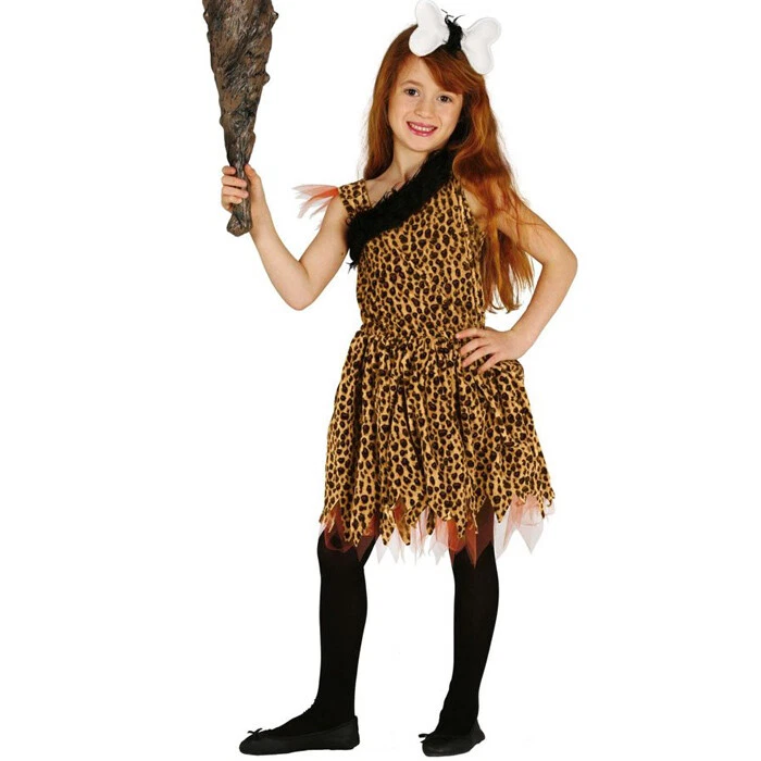 Guirca Costume da Cavernicola Vestito Carnevale Preistorico per Bambina 3-9  anni