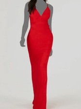 $69 Emerald Sundae Womens Juniors Red Sleeveless V-Neck Lace Gown Size M