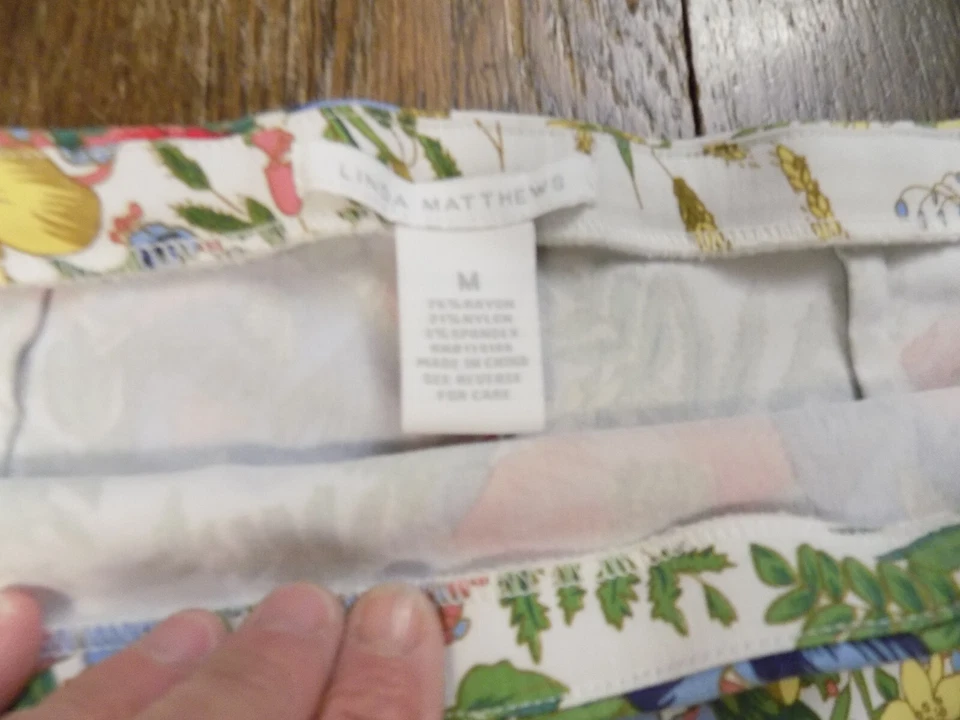 Linda Matthews White Bold Floral Red green blue Sexy Stretch Pencil Skirt M 28"W - Изображение 4 из 4