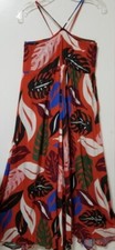 Rachel Pally Maxi Dress Womens Size Small Red Leaf Print Halter Adjustable  