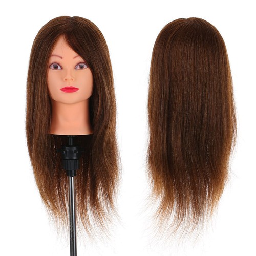 24" 100% Real Hair Hairdressing Training Head Dummy Salon Head + Clamp Tool Q0D7 - Picture 6 of 8