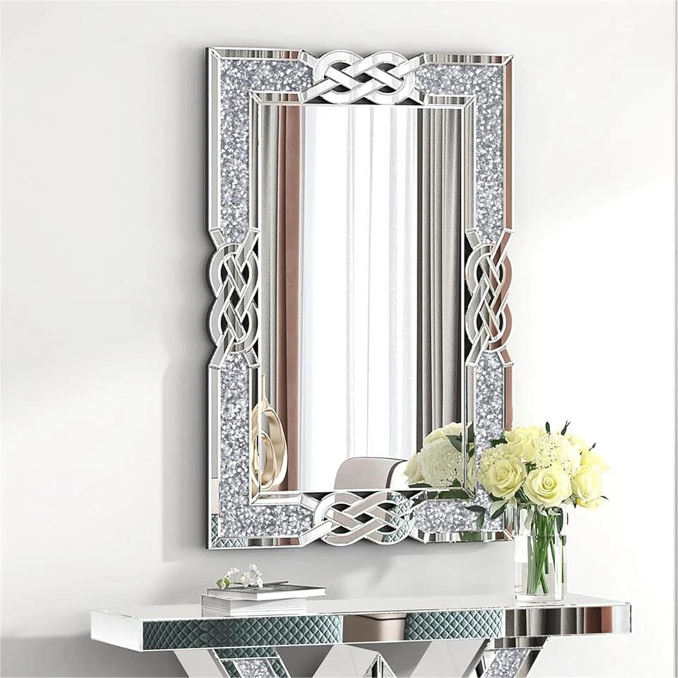 Luxus Hängespiegel Wandspiegel Dekospiegel Kristall Rahmen Flurspiegel 90x60cm  - Bild 2 von 4