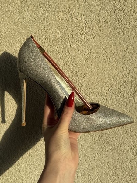Women Heels Grey Leather 38