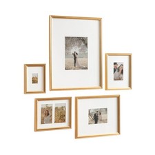 Kate and Laurel Adlynn Picture Frame Set of 5 Vintage Gold with Hanging Template