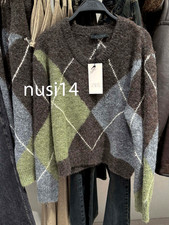 ZARA NEW WOMAN V-NECK DIAMOND KNIT JUMPER BROWN GREEN S-XL 5755/152/054