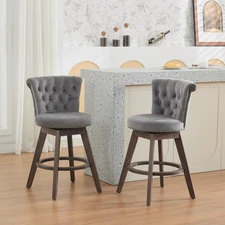 26" Counter Height Bar Stools Set of 2, 360° Swivel Stools with Back & Hand - Tu