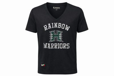 Campus Couture Damen Hawaii Rainbow Warriors Logo V-Ausschnitt T-Shirt Schwarz L
