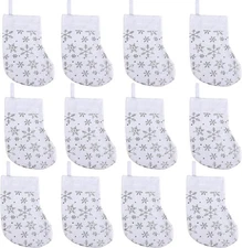 FOIMAS 12pcs Mini Christmas Stockings,8.2" White Snowflake Stocking Silver 