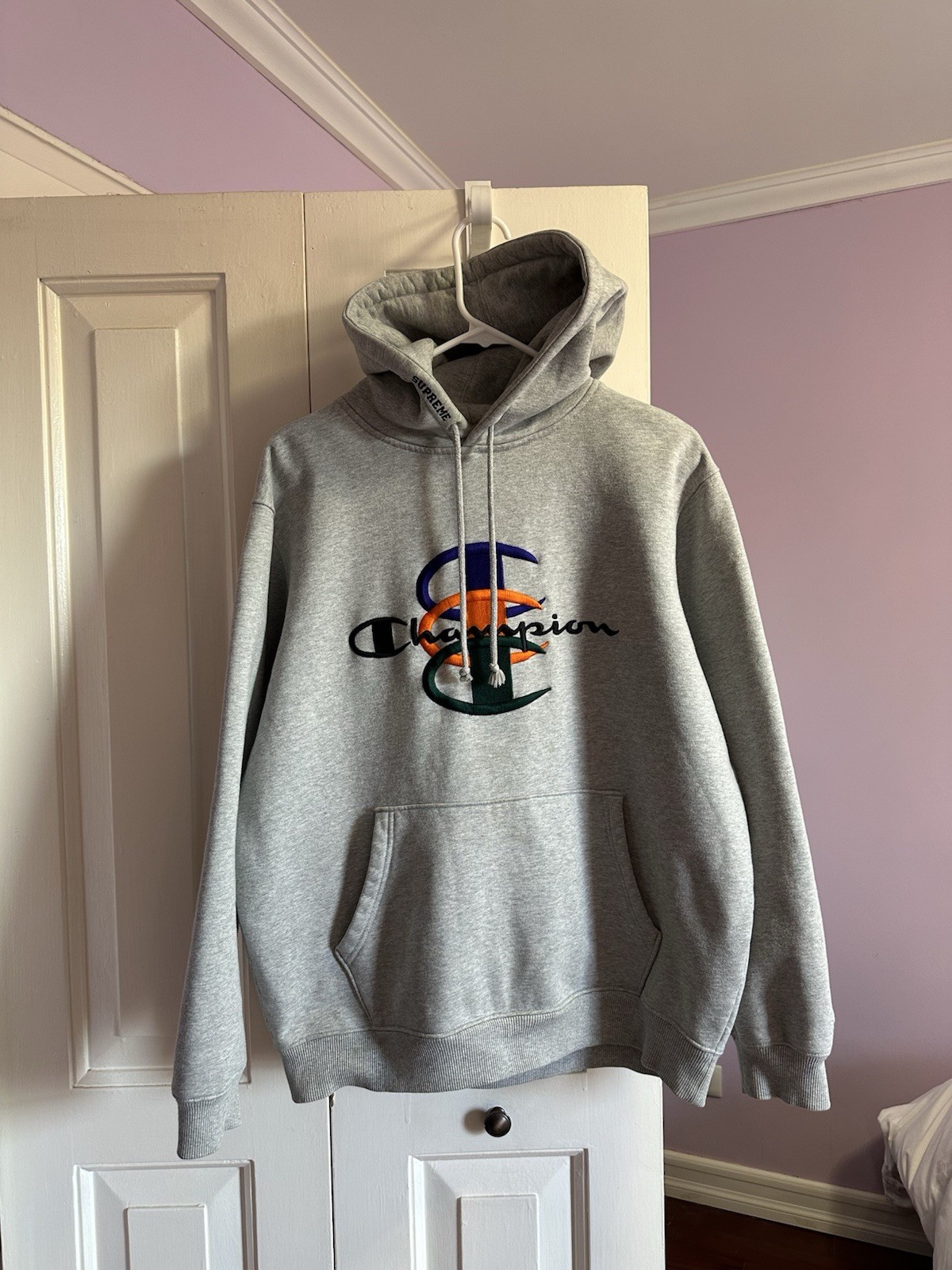Supreme Champion Stacked C Hooded Sweatshirt Heather Grey Large FW17