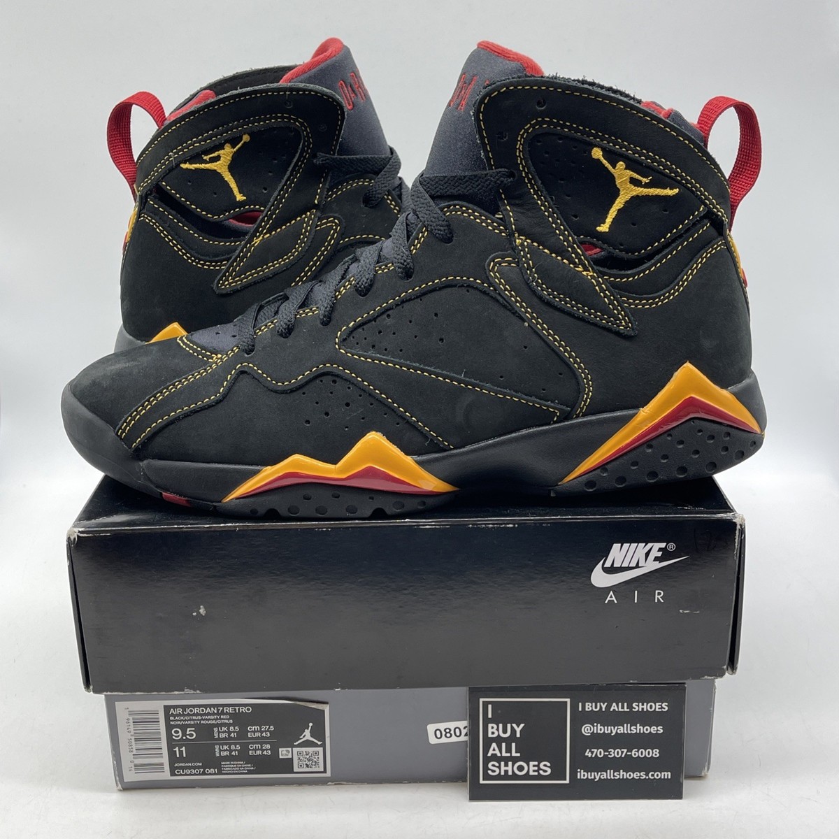 Size 9.5 - Jordan 7 Retro Citrus Black Orange Suede (CU9307