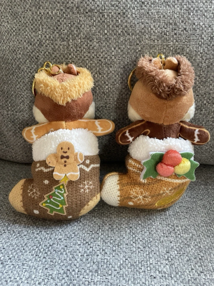 Chip & Dale Bag Charm Plush Set Winter Christmas gingerbread man Disneyland  - Image 3 of 3