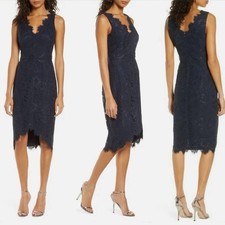 NWT Eliza J Tulip Hem Lace Cocktail Dress, Size 2 Navy Blue