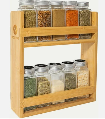 Morvat Premium Bamboo Wooden Spice Jar Organizer Rack