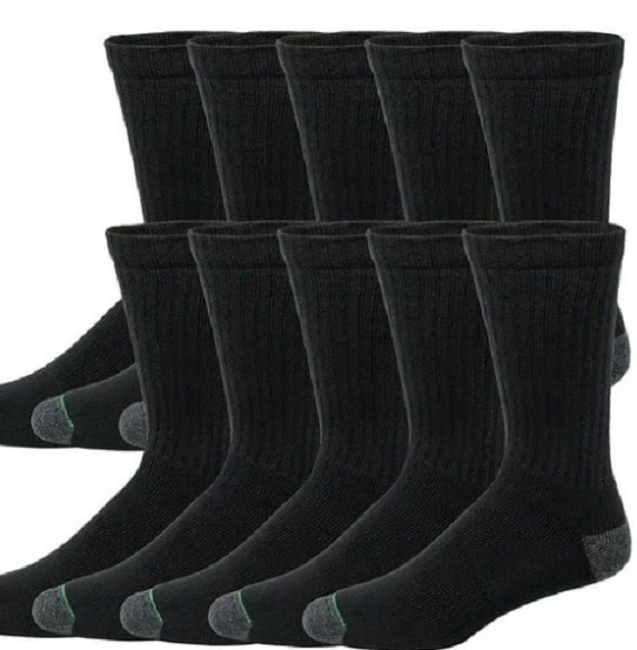 Member's Mark Men Crew Socks 10 Pair 75% Cotton Sizes 6-12 BLACK MADE IN USA NEW