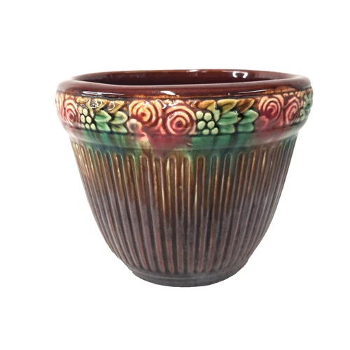 Antique Weller Zona Jardiniere Planter Rose Motif Art Pottery Zanesville