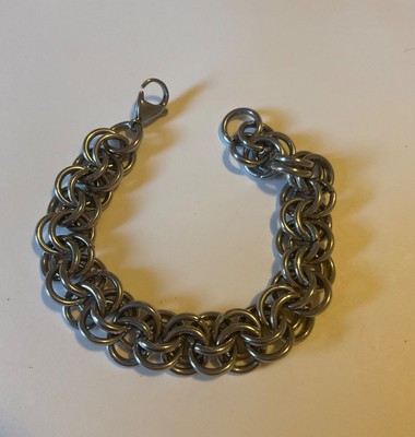 Silver tone double weave stainless steel chain bracelet with a lobster clasp 8 