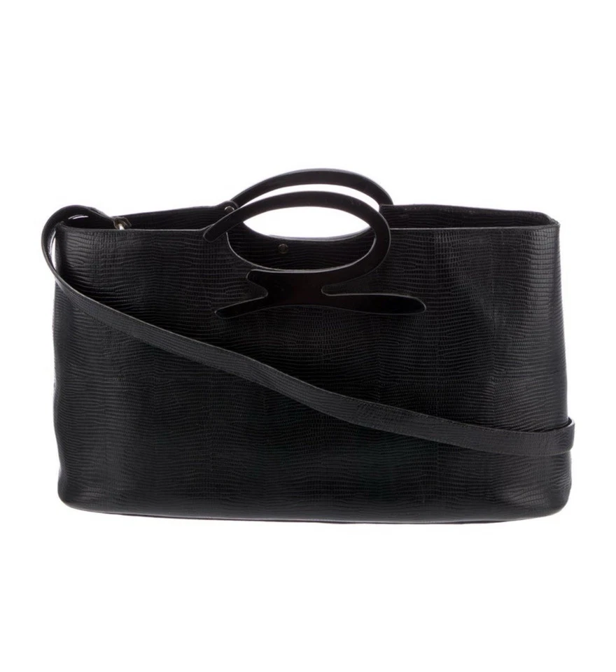 bolsa de ombro genny itália autêntica couro lagarto preto sólido - Imagem 4 de 4