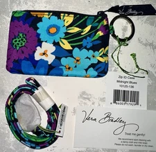 NEW VERA BRADLEY Zip ID & Lanyard MIDNIGHT BLUES Badge Holder Key Ring RARE NWT