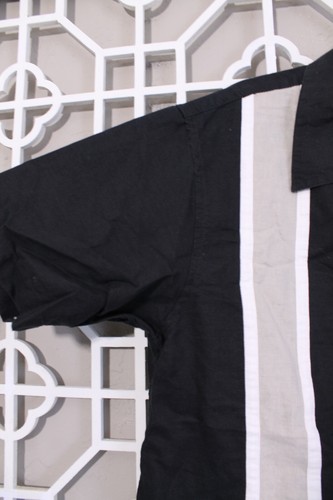 David Taylor Button Up Shirt Mens L Black Tan Stripes Casual Bowling Dad Camp - Picture 3 of 15