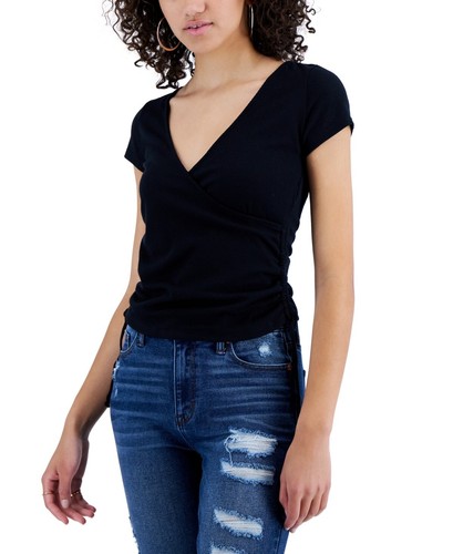 Top Crave Fame para mujer con cordón cuello sobrepelliz talla L negro - Imagen 2 de 4