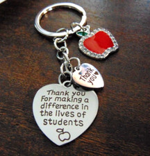 Teacher Gift Keychain w Apple Sparkle Heart Thank You Making A Difference New B