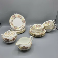 Wedgwood Dessert Set, Teacups & Saucers, Cream & Sugar All In Lichfield Pattern