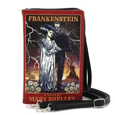 Spookyville Critters Bride + Frankenstein Book Cover Clutch Bag