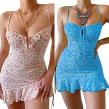Women Floral Sleeveelss Mini Dress Summer Beach Ruffle Club Sundress Plus Size