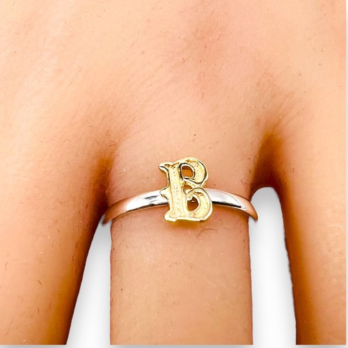 10k Gold Initial Ring Letter B Sterling Silver Letter Band Stackable Size 6.75 - Picture 11 of 12