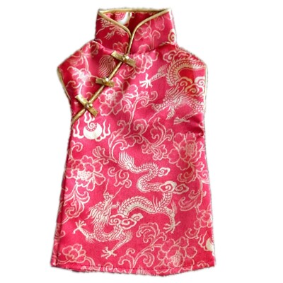Asian doll dress brocade red with faux frog closure Satin Gold Trim
