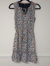 IZ Byer Floral Ruffled Collar and Bottom Tiered Dress, Blue/Green, Size Small