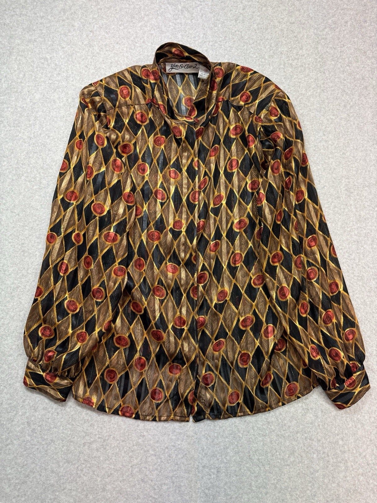 SAINT LAURENT Yves St. Clair 2 Camicia Donna 14 Larga Nero Oro Arlecchino Metallizzato Trasparente Top