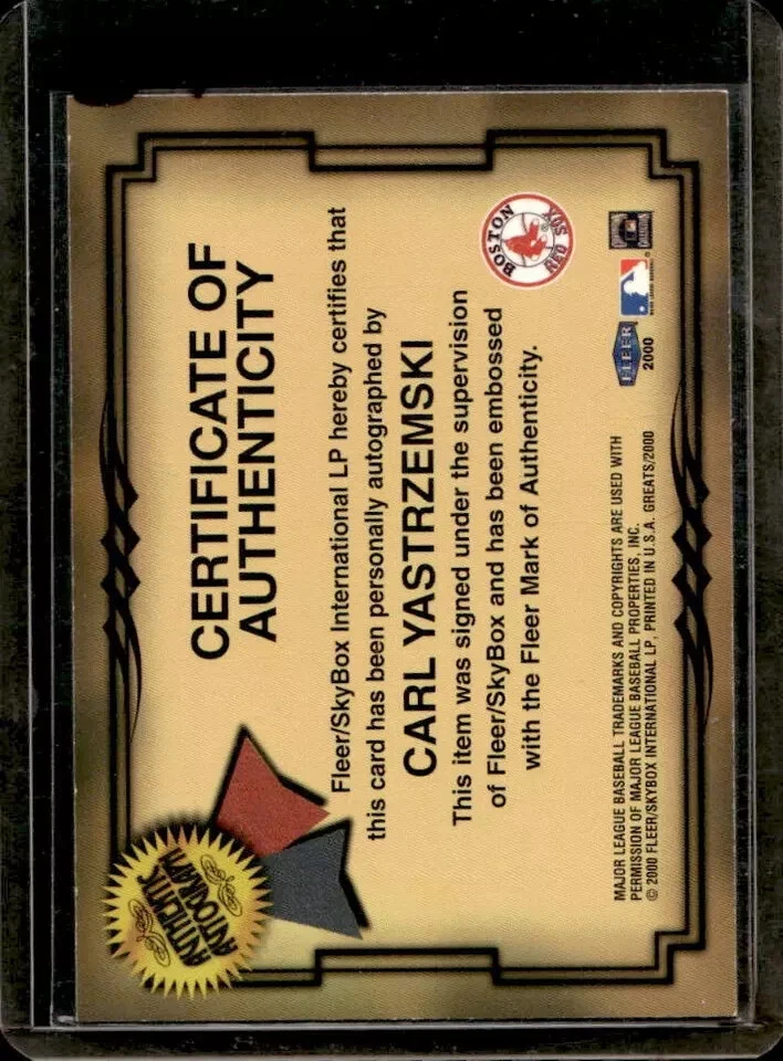 Autógrafos Fleer Greats of the Game Carl Yastrzemski 2000 automáticos #NNO Medias Rojas Foto 2 de 2