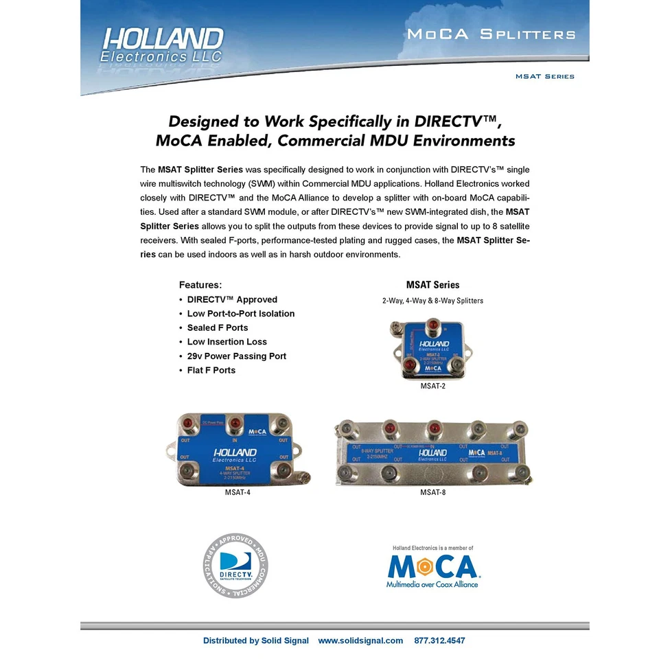 Holland Electronics MSAT-4 MoCA 4-Way Splitter DIRECTV Approved - NEW MDU - Image 4 of 4