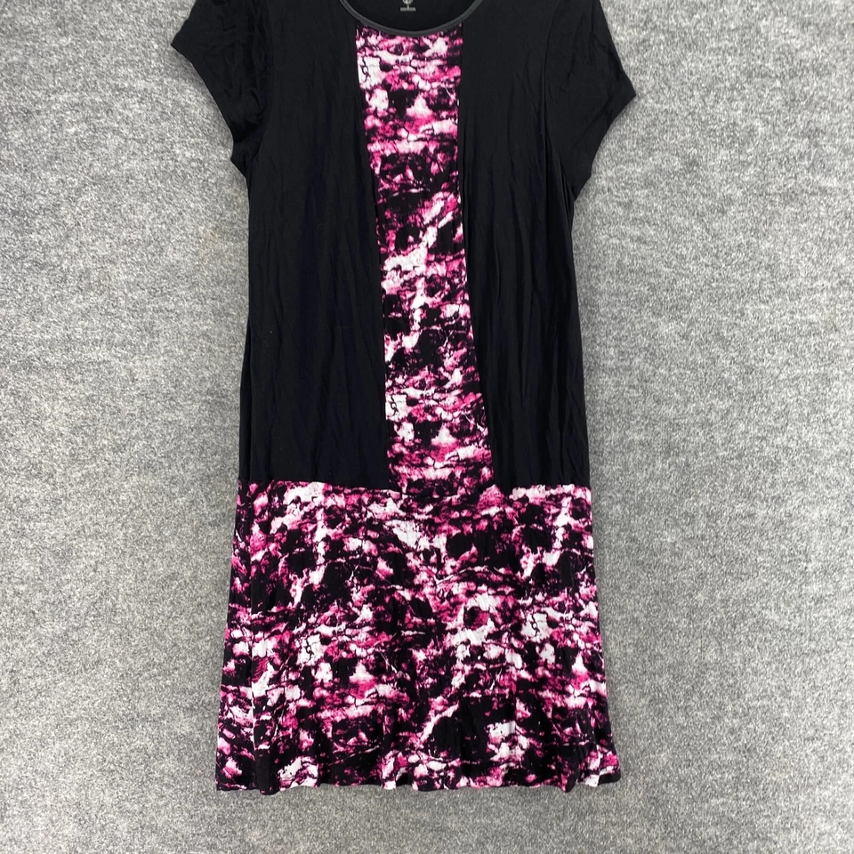 Kensie Dress Women L Large Black Geometric Shift Midi Round Neck Short Sleeve - Image 4 of 4