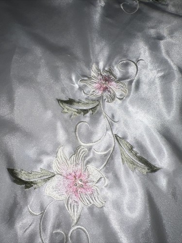 Abito lungo vintage slip raso wet look bianco rosa floreale taglia M cinema etoile - Foto 4 di 7