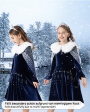 Aoiviss Blaues Prinzessinnen-Kostüm Für Mädchen – Winterfestes Kleid Mit Krone & Zauberstab Für Weihnachten & Karneval