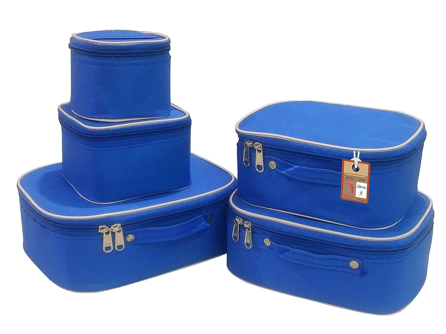 Nylon Blue Makeup Storage Box Cosmetic Vanity Travel Bag Toiletry Necklace Pouch