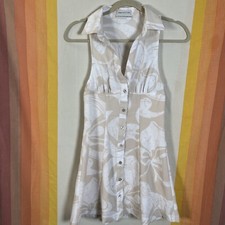 Urban Outfitters Collar Beige W/ White Beachy Floral button front dress size XS