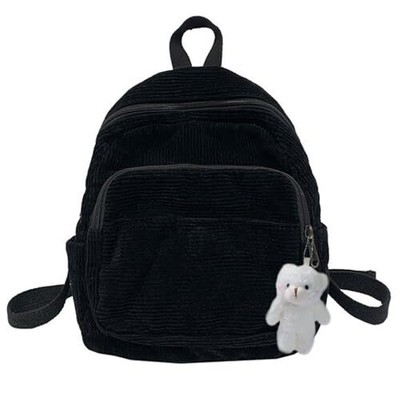 Mini Backpack for Women Girls Small Backpack Purse Cute Corduroy Bookbag Black