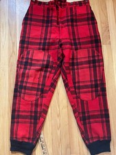 VTG 70s Woolrich Double Knee Wool Hunting Trousers Plaid Red Black 36x30