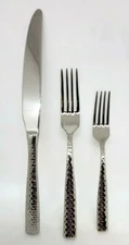 Fortessa LUCCA 3 PC Place Setting Silver Finish Hammered Faceted 18/10 Stainless