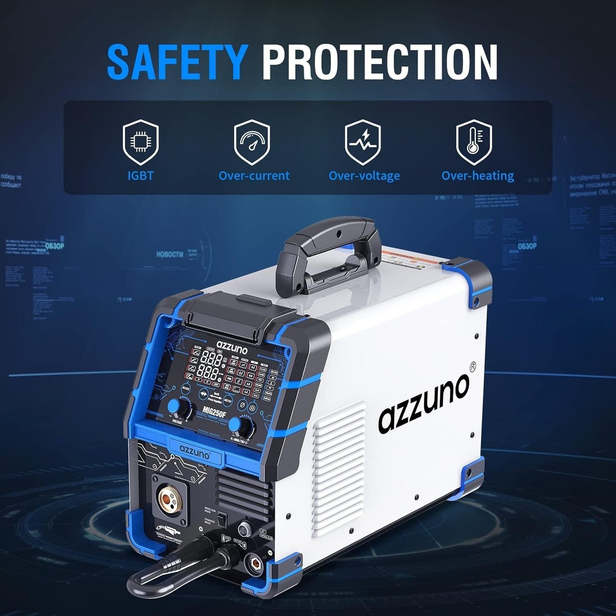 AZZUNO 6 in 1 Aluminum MIG Welder 250A 110V/220V LED Display
