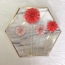 Rosette Fans Cake Topper, Red, Set of 4, Happy Birthday Cake Topper